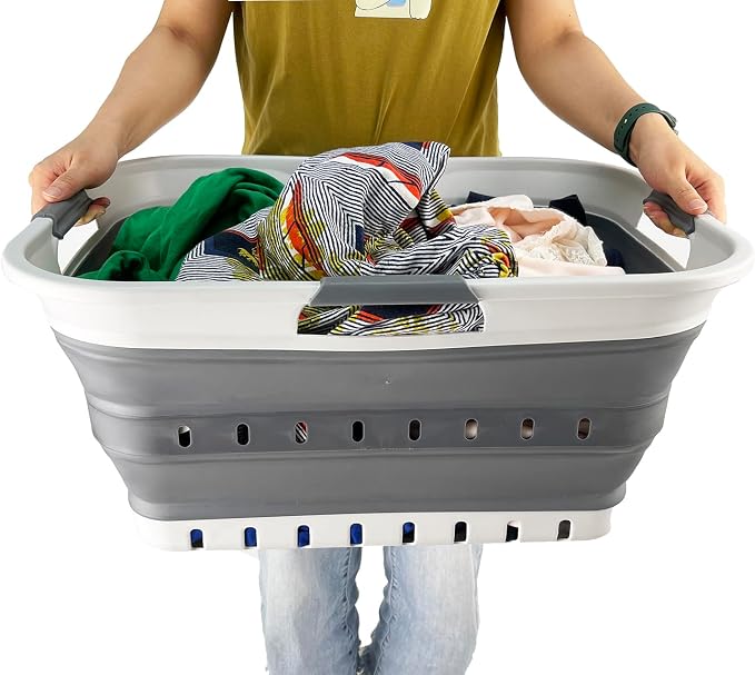 SAMMART 42L (11 gallon) Collapsible Plastic Laundry Basket - Foldable Pop Up Storage Container/Organizer - Space Saving Hamper/Basket (1, Grey/Steel Grey) - Image 8