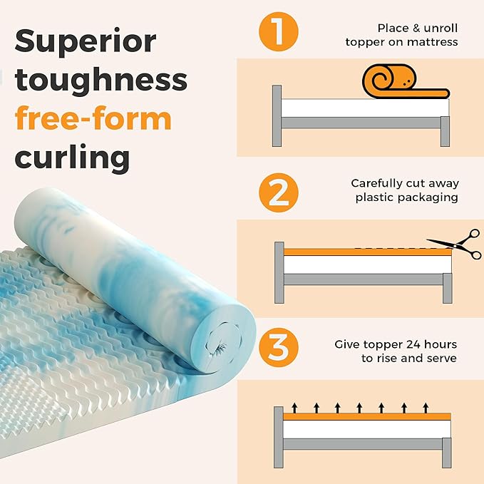 OLIXIS 4 Inch Twin Cooling Gel Memory Foam Mattress Topper, 5-Zone Pressure Relief Design, Soft Bed Pad for Back & Hip Pain, Dorm RV Camping, Blue