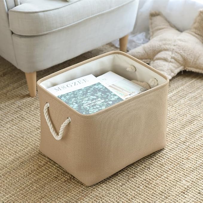 TheWarmHome Organization and Storage Basket for Organizing - 3 Pack 16x12x12 inch Cube Fabric Storage Cubes, Storage Bin for Shelves Gift Closet Organizer Cloth Toy (Beige) - Image 8