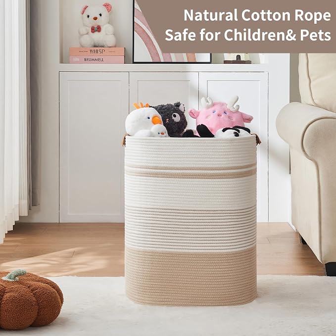 AINUOQI Laundry Basket with Handles - Blanket Basket & Hampers for Bedroom Aesthetic, Laundry Hamper & Blanket Storage for Living Room, Clothes Hamper, Tall, Large 17" x 14" x 22”, Off-white - Image 7