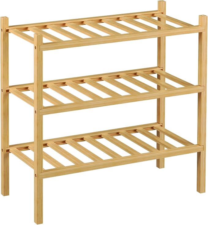 ROMGUAR CRAFT 3-Tier Bamboo Small Shoe Rack, Free Standing Wood Shoe Shelf Storage Organizer for Closet Entryway Stackable (Natural) - Image 7