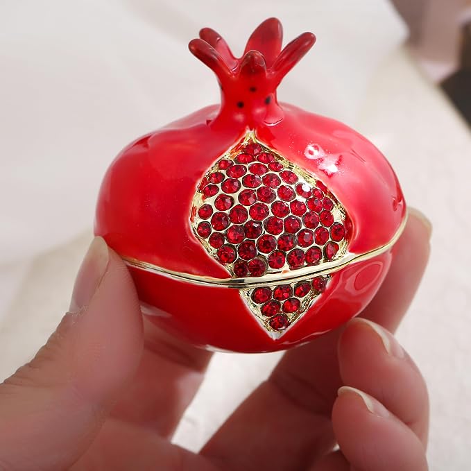 Hand Painted Fruit Trinket Box for Home Decor, Hinged Jewelry Organizer Storage, Unique Personalized Collectible Keepsake Figurine Handmade Decorative Ornament Gifts (Pomegranate) - Image 6