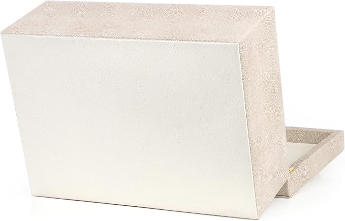 HofferRuffer Faux Leather Decorative Box, Large Wooden Structure Keepsake Box Accessory Organizer Jewelry Organizer with Hinged Lid, Storage Container for Home or Office (LightGrey Shagreen) - Image 9