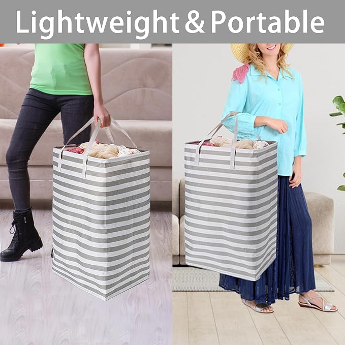 BOOMIBOO 2-Pack Large Laundry Basket,Waterproof Freestanding Laundry Hamper,Collapsible Clothes Basket with Easy Carry Handles in Laundry Room Bathroom Bedroom Dorm,Grey,100L - Image 7