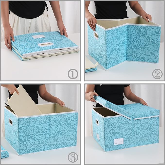 PRANDOM Jumbo Collapsible Storage Cubes with Lids Fabric Decorative Storage Bins Boxes Organizer Baskets with Cover Handles for Bedroom Closet Living Room 23.2x15.7x11.8 Inch 3 Pack - Image 6