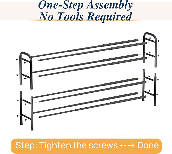 ENJOYBASICS 4 Tier Expandable Shoe Rack for Closet, Free Standing Metal Shoe Shelf Storage Organizer Holder 24 Pairs, Adjustable Width Shoe Rack for Entryway Small Space, Black - Image 7