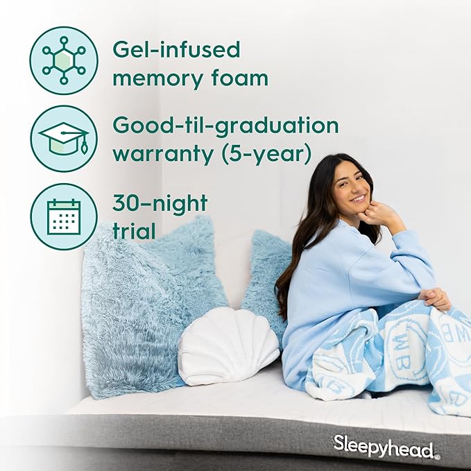 Sleepyhead Full 3 Inch Mattress Topper for College Dorm Beds, Cooling Gel Memory Foam, Pressure-Relieving Comfort, Removable Washable Cover, CertiPUR-US® Certified (Full 3")