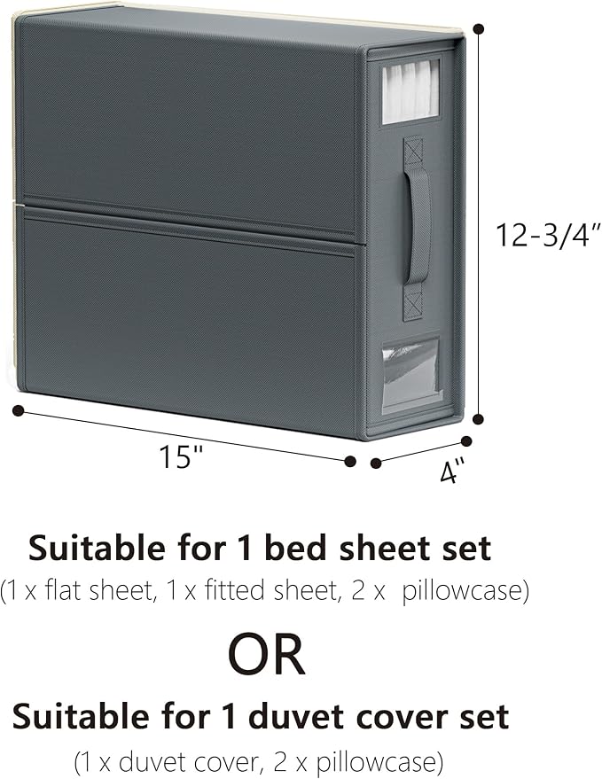 SUOCO SheetCube Bed Sheet Organizers and Storage 6 Pack, Foldable Linen Closet Organizer with Window and Label, Bedding Folder Storage Box Container for Blanket, Duvet Cover Set, Bed Sheet Set - Grey - Image 7