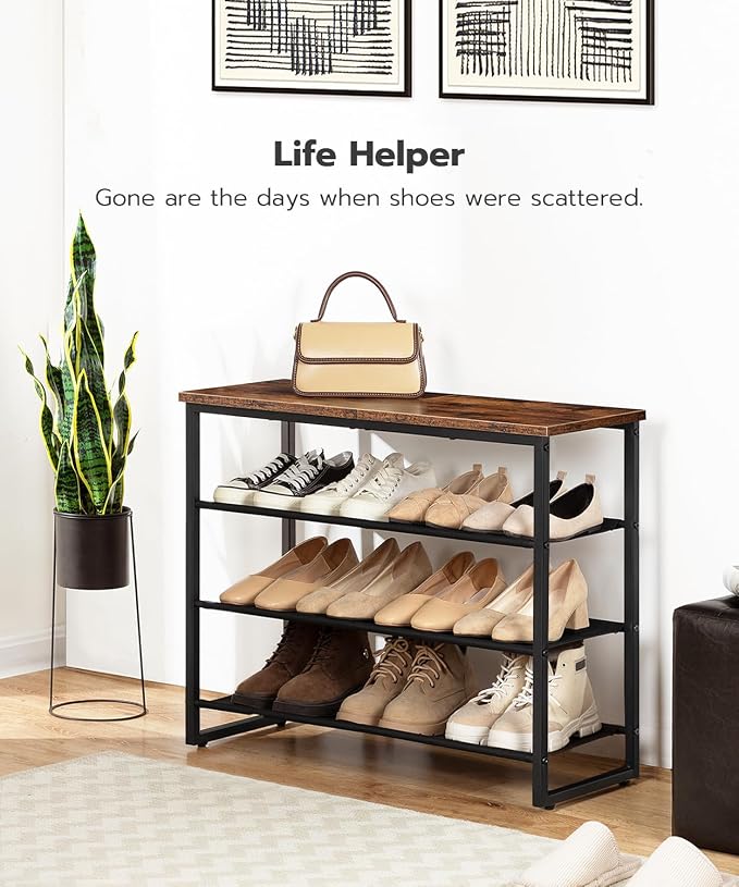 HOOBRO Shoe Rack, 4 Tier Shoe Storage Organizer with 3 Oxford Fabric Shelves and Top Panel, Holds 12-16 Pairs of Shoes for Entryway and Closet, Industrial, Rustic Brown BF47XJ01G1 - Image 9