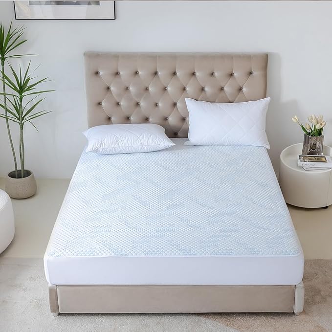 Nano-Cooling Fiber Mattress Protector King Size (76" x 80") 100% Waterproof, Cooling Experience Unrivaled Comfort Perfect for Every Family