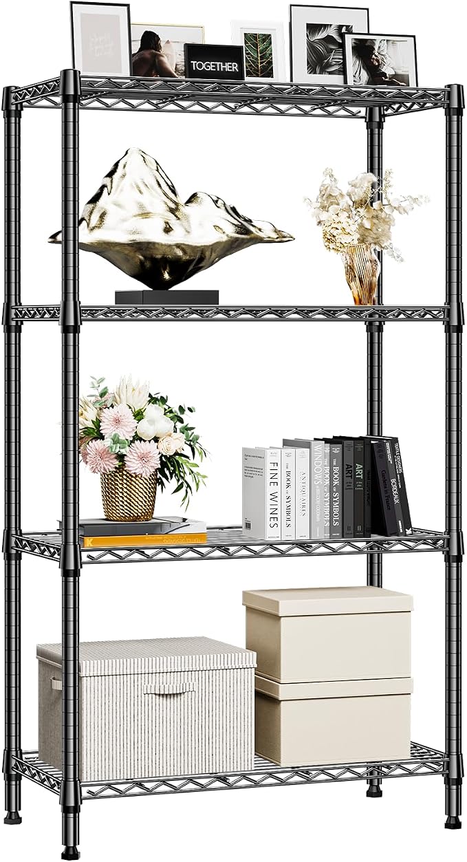 M MZG 1000 lbs 4 Tier Shelf Metal Storage Shelves Shelving Wire Rack Heavy Duty Closet Organizers for Garage Kitchen Bathroom Laundry Black 15.7" D x 33.5" W x 59.5" H - Image 8