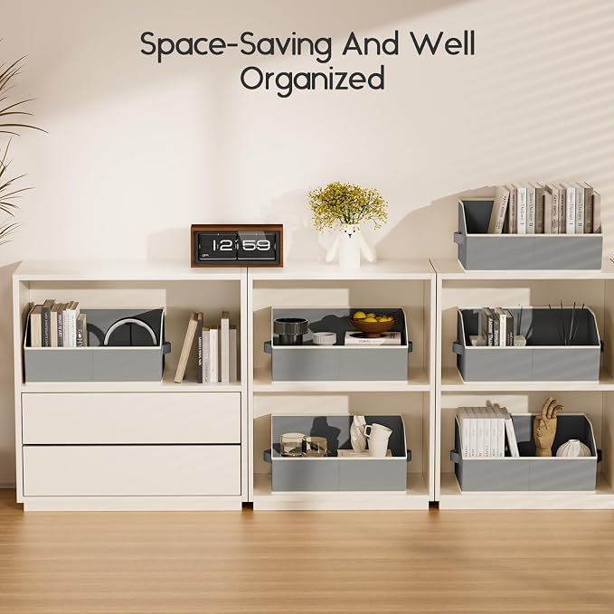 Homsorout Large Closet Organizers and Storage Bins - 8 Pack Trapezoid Storage Baskets for Shelves, Foldable Fabric Baskets with Handles Ideal for Closet, Basket, Wardrobe and Shelf Storage, Grey - Image 7