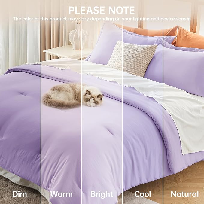 MUXHOMO Queen Comforter Set, All Season Ultra Soft Down Alternative Bedding - 3 Piece Lightweight Bed Set Includes 1 Comforter (90"x90") and 2 Pillow Shams (20"x26"), Crystal Purple