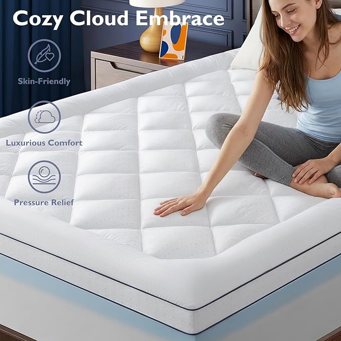 BedStory Dual Layer 4 Inch Mattress Topper King Size - 2” Gel Memory Foam and 2” Plush Pillow Top for Pressure-Relieving & Back Pain - Deep Pocket, Corner Straps, CertiPUR-US Certified