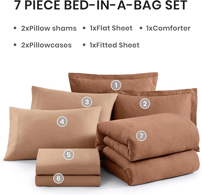 Monbix California King Comforter Set - 7 Pieces Cationic Dyeing Autumn Leaf Bed in a Bag Cal King Bed Sets with Comforter, Sheets, Pillowcases & Shams, Reversible Bedding Comforters Sets
