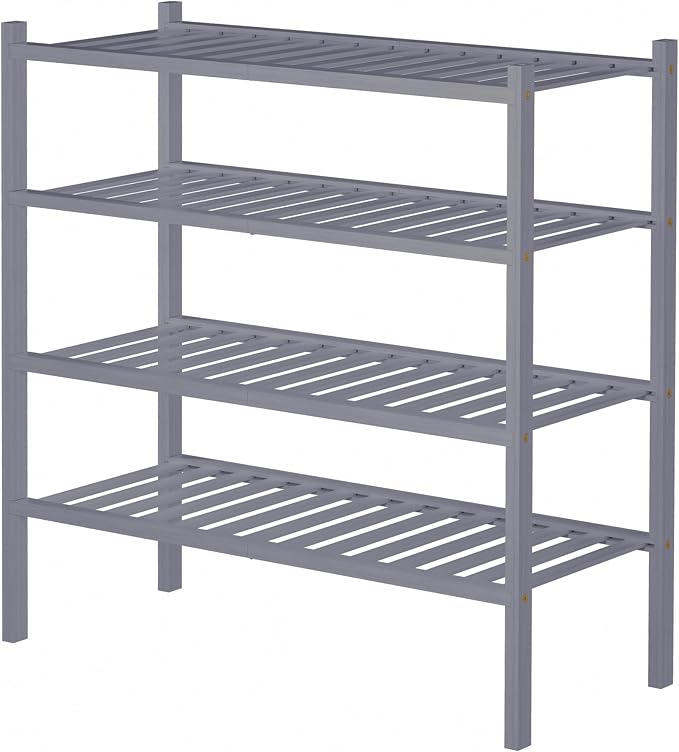 ROMGUAR CRAFT 4 Tier Bamboo Shoe Rack for Closet Free Standing Wood Shoe Shelf for Entryway Small Space Stackable 27"x11"x26" (Grey) - Image 6