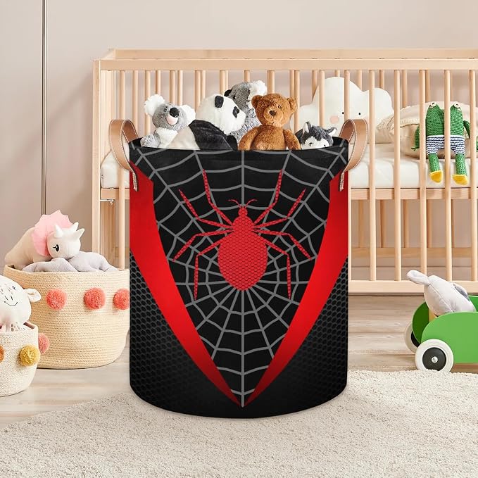 Black Spider Web Large Laundry Hamper Basket, Round Collapsible Storage Organizer Bin for Kids, Boys, Nursery, Closet, Bedroom, Playroom, Toys, Dirty Clothes, 16" W x 20" H - Image 7