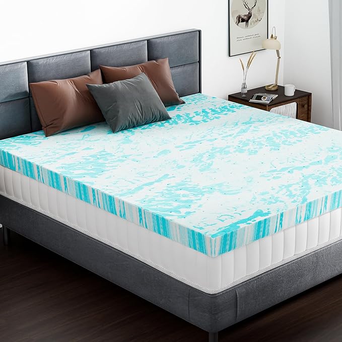 DUMOS Mattress Toppers Memory Foam Full, 4 Inch Thick Bed Topper Pad Cooling Gel Infused Soft Comfy Breathable for Sleeper Sofa Couch RV Camper, CertiPUR-US Certified, Blue