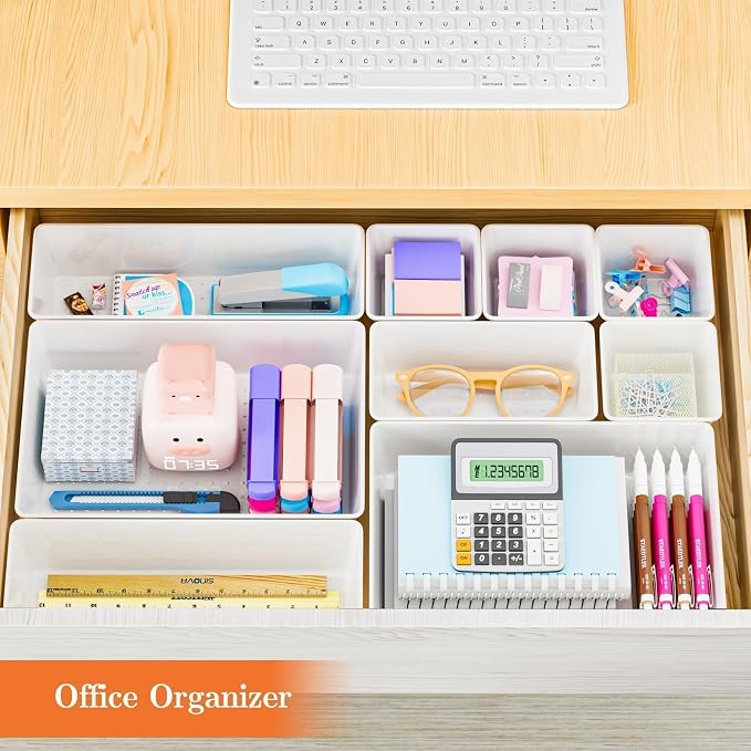 SpaceHacks 25 PCS Plastic Drawer Organizer Set, 4-Size Versatile Organizer Trays & Storage Bins for Makeup, Jewelry, and Gadgets in Bathroom, Bedroom and Office, White - Image 7