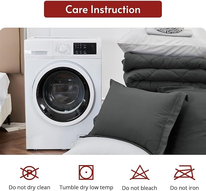 MUXHOMO 5 Pieces Twin Comforter Set, Reversible Bed in a Bag Twin Size, All Season Bedding Set with Comforter, Flat Sheet, Fitted Sheet, Pillowcases & Shams, Dark Grey & Light Grey