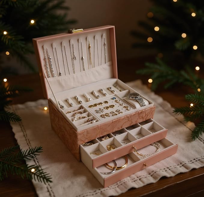 TOFUNTOY Jewelry Organizer Box, Large Jewelry Boxes for Women, 3-Layer Jewelry Holder Organizer for Necklace Earrings Rings Bracelets Storage, Gift for Her Mom - Image 7
