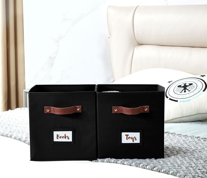 DECOMOMO Storage Cubes, 13x13x13 Storage Cube Bins with Labels, Fabric Organizer Bins (13" / 6pcs, Black) - Image 9