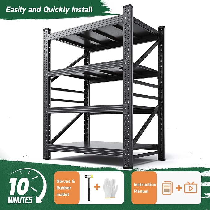 Letaya 2000LBS Storage Shelves Heavy Duty,60" H Garage Shelving Units, 4 Tier Adjustable Utility Rack Shelf,Large Metal Industrial Shelves,for Shop,Warehouse,Basement,Black (40" W x 20" D x 60" H) - Image 9