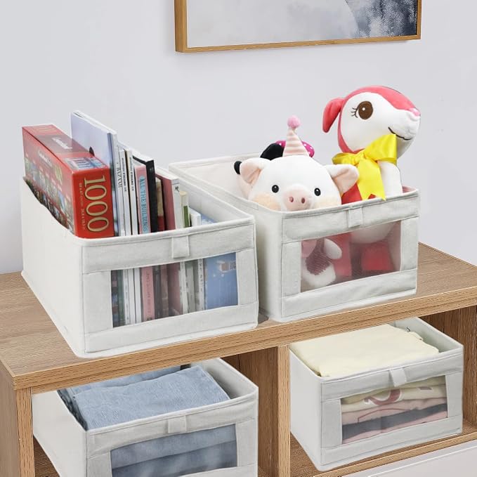 Fordonral 4 Pack Linen Storage Bins, Storage Containers for Organizing Clothing, Jeans, Toys, Books, Shelves, Closet, Wardrobe - Closet Organizers and Storage, Large Storage Boxes Baskets with Window - Image 6