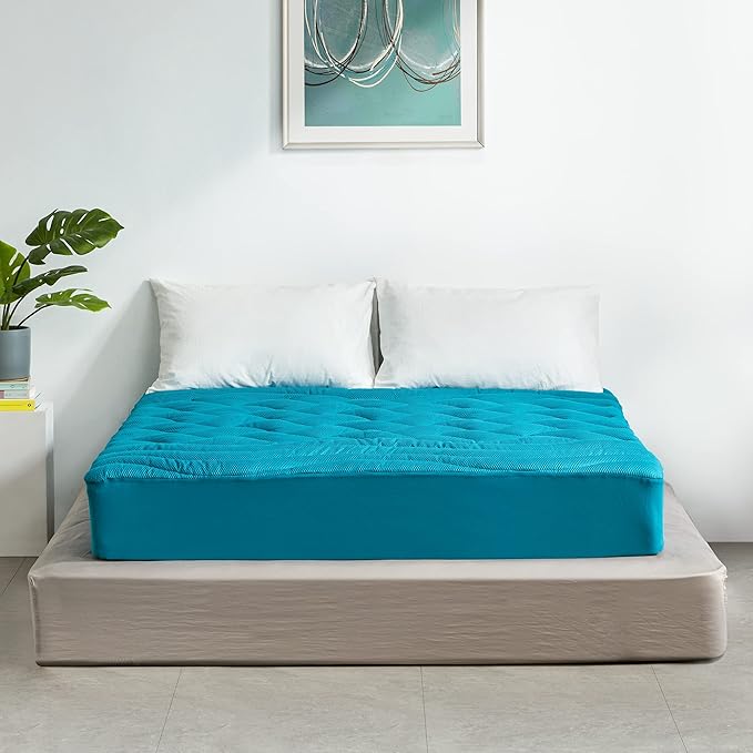 SLEEP ZONE King Size Cooling Mattress Pad, Premium Zoned Quilted Fitted Mattress Topper, Elastic Mattress Protector Cover, Machine Wash Durable, Deep Pocket 8-21 inch, Teal, King