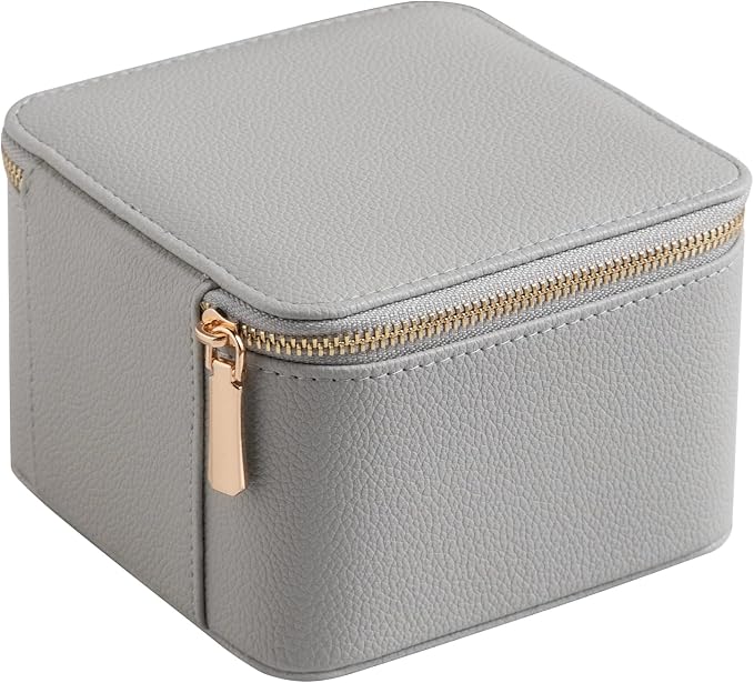 Frebeauty Small Travel Jewelry Box,Travel Jewelry Case with 6 Pouch Bags,Portable Travel Jewelry Organizer,Mini Jewelry Storage,3.35 x 4.9 x 4.8 Inches,Gift Idea for Women Girls (Grey) - Image 6