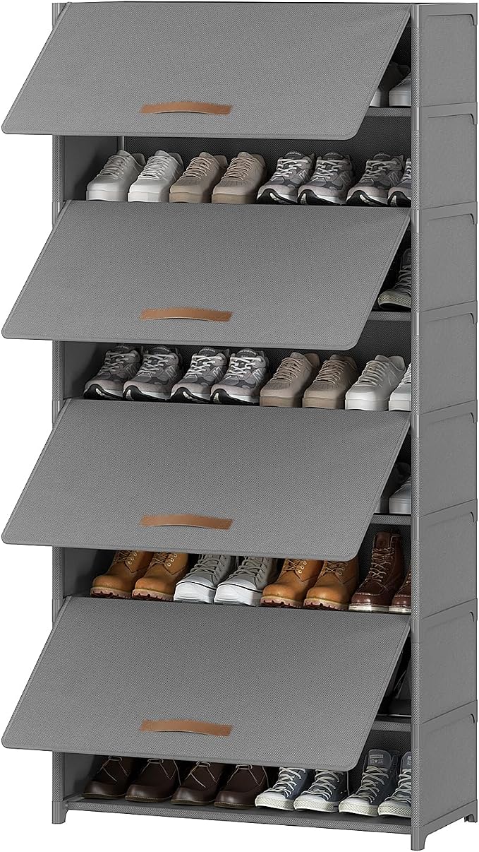 Shoe Rack, 9 Tier Shoe Storage Cabinet with Door 36 Pair Plastic Shoe Shelves Organizer for Closet, Entryway, Hallway, Bedroom, Grey by UNITSTAGE