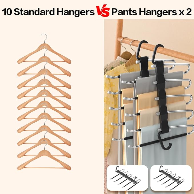 Pants Hangers Space Saving - 2 Pack Closet Organizer and Storage Jean Hangers, Stainless Steel Anti-Slip Clothes Hanger Scarf Holder for Pants Jeans Leggings Trousers Pant Rack, Black - Image 7