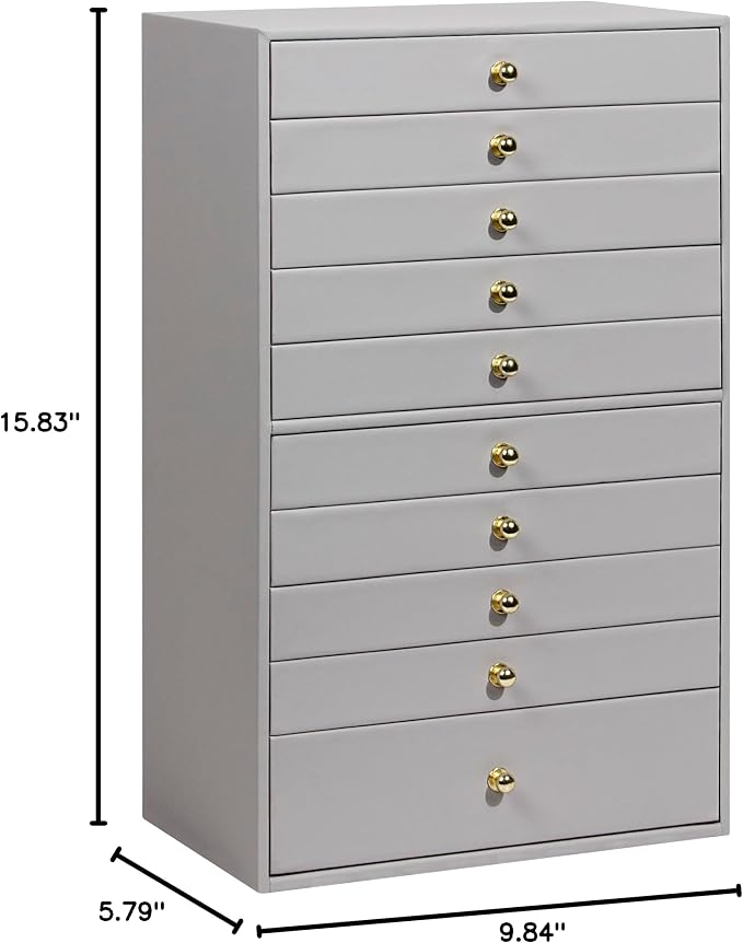 GUKA Large Jewelry Box, Jewelry Case with 10 Drawers for Big and Small Jewelry, Jewelry Storage Organizer for Watch Earrings Necklace Rings Bracelets, Birthday Wedding Gifts, Grey - Image 6