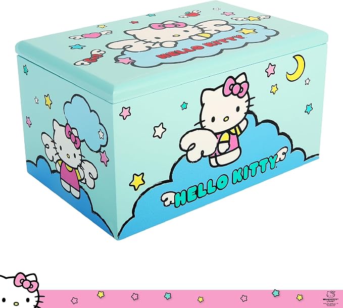 Hello Kitty Jewelry Box with Tray and Storage Official License, Blue Jewelry Box, Wood Jewelry Organizer, Sanrio Gifts (Blue) - Image 5