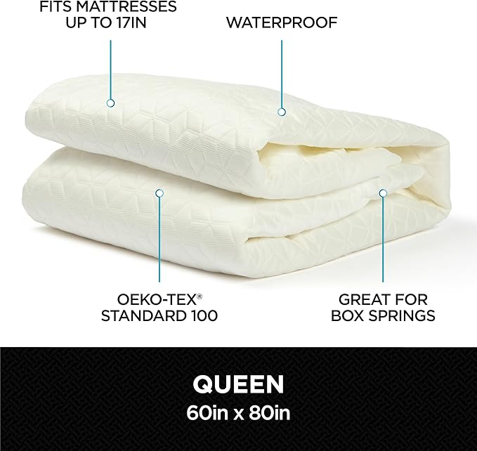 Brookstone Ultimate Mattress Protector with Cool Touch - Premium Polyester and Polyethylene Fabric for Optimal Comfort and Protection - Cooltouch Fiber for Hot Sleepers - Queen Size, White