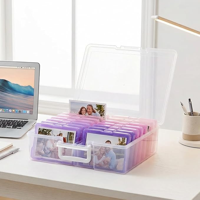 novelinks Transparent 4" x 6" Photo Cases and Clear Craft Keeper with Handle, 16 Inner Photo Organizers & Photo Storage Box, Plastic Photo Storage Containers (Pink Purple Gradient) - Image 7