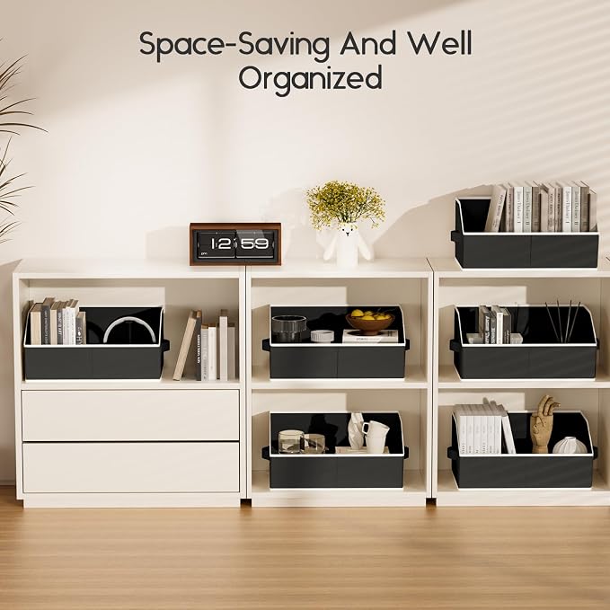 Homsorout Large Closet Organizers and Storage Bins - 8 Pack Trapezoid Storage Baskets for Shelves, Foldable Fabric Baskets with Handles Ideal for Closet, Basket, Wardrobe and Shelf Storage, Black - Image 7