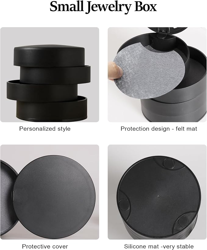 CONBOLA Jewelry Organizer, Small Jewelry Storage Box Earring Holder for Women, 5-Layer Rotating Travel Jewelry Tray Case with Lid for Bracelets Rings Bracelets(Black) - Image 9