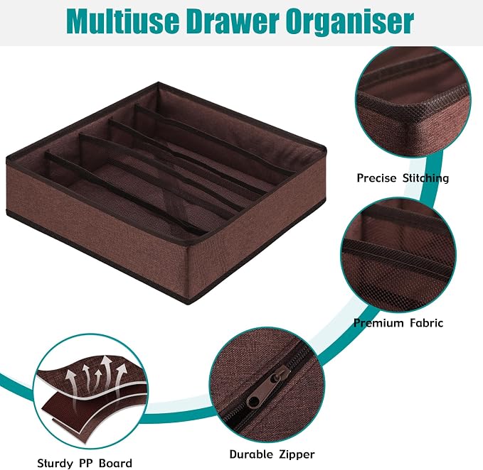 Bra Storage Drawers Organizer for Clothing Underwear Drawer Organizer Dividers Foldable Storage Cube Bins for Bra,Socks, Underwear,3 Pack (Coffee) - Image 7
