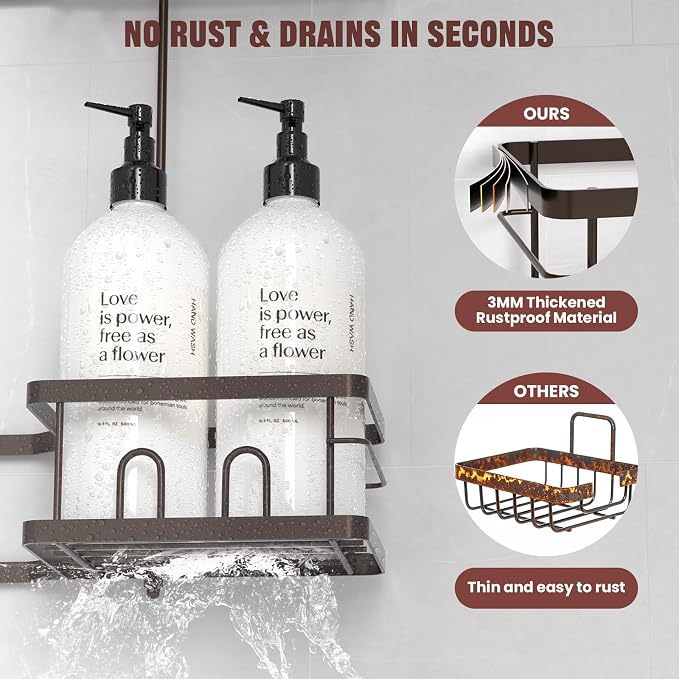 REINHARDT Adjustable Shower Caddy Hanging Rustproof Shower Caddy for Handheld Showerheads, Shower Organizer with Hooks Soap Holder, Anti-Swing Shower Rack Bathroom Accessories, Bronze - Image 9