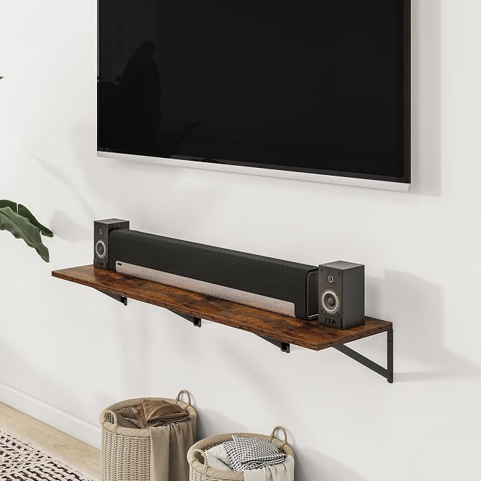 Deep Floating Shelves for Wall, 12 Inch Deep Floating Shelves Set of 3, 16W x 12D Wood Wall Shelves, Wide Wood Shelves with Metal Bracket for Living Room, Kitchen, Office, Bedroom - Rustic Brown - Image 7