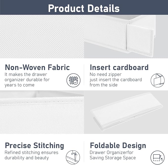 DIMJ Drawer Organizer Clothes - Underwear Organizer Small Sock Organizer Box Dresser Organizer,Drawer Dividers for Baby Clothes,Bra,Socks, Belt, Tie, Set of 6,White - Image 9
