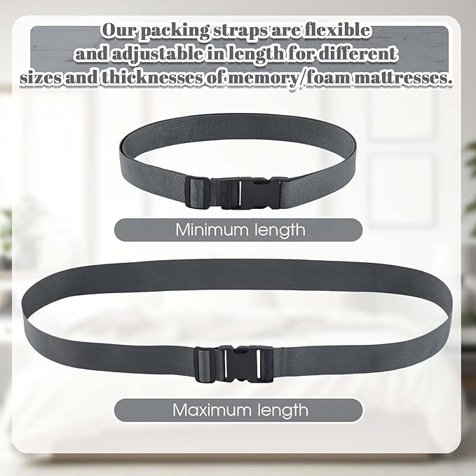 2 Pcs 100" x 2" Mattress Topper Straps Adjustable Memory Foam Packing Straps with Buckles for Home Mattress Moving or Storage, Dark Grey