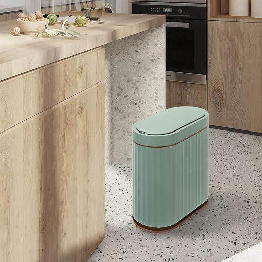 ELPHECO Bathroom Trash Can with Automatic Lid, 2 Gallon Sensor Trash Bin, Smart Garbage Can, IPX5 Waterproof Slim Trash Bin, Motion Sensor Wastebasket for Office, Kitchen, Sage Green Gold - Image 7