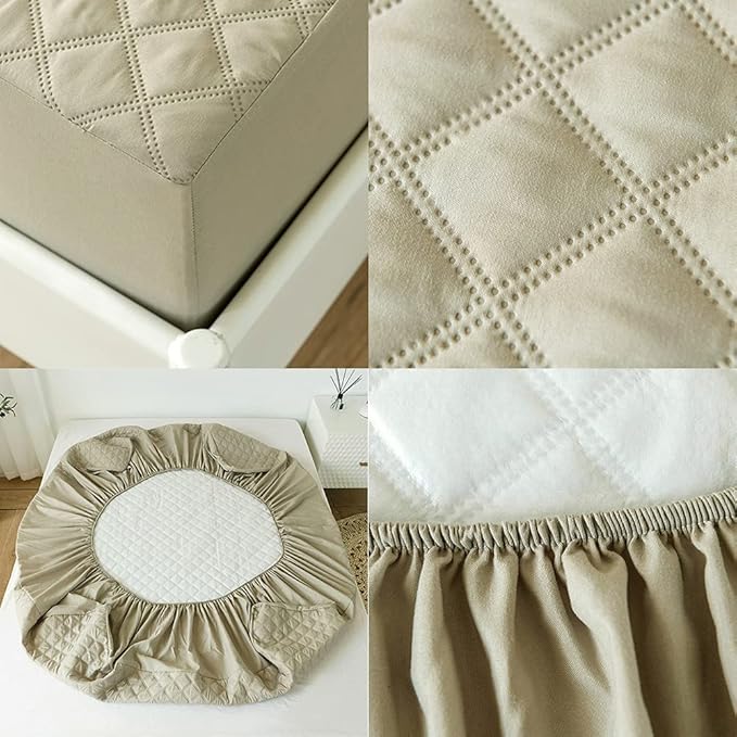 vctops Quilted Fitted Sheet Waterproof Mattress Protector Pad Ultra Soft Elastic Fitted Deep Pocket Bed Cover (Khaki, Full)