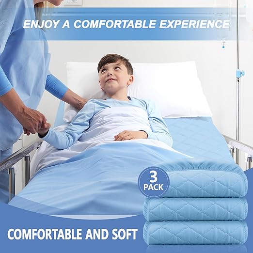 Lounsweer 3 Pack Waterproof Hospital Mattress Cover, 80x36x12in Blue Fitted Bed Sheet Protectors, Incontinence Protection Leakproof Breathable for Elderly, Adults Home Hospital Beds