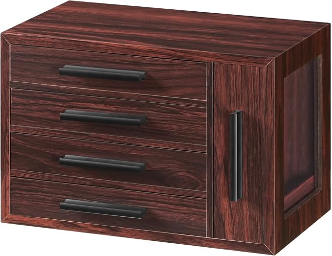 HOOBRO Jewelry Box for Women, Wooden Jewelry Organizer with Transparent Window, 4-Layer Jewelry Organizer Box, Jewelry Holder Organizer for Earrings, Necklaces, Rings, Dark Walnut and Black BRT09JB04 - Image 9