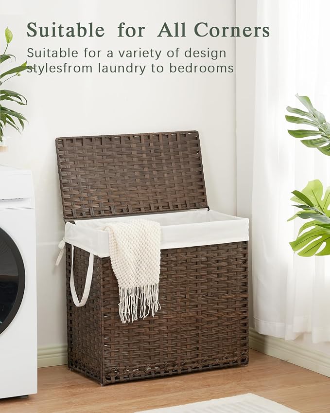 SETVSON Laundry Hamper with Lid Laundry Basket 132 L (35 Gal) Wicker Clothes Hamper, Handwoven Rattan Hamper with Handles and 4 Removable Liner Bags, 6 Mesh Bags for Laundry Bedroom Brown - Image 8