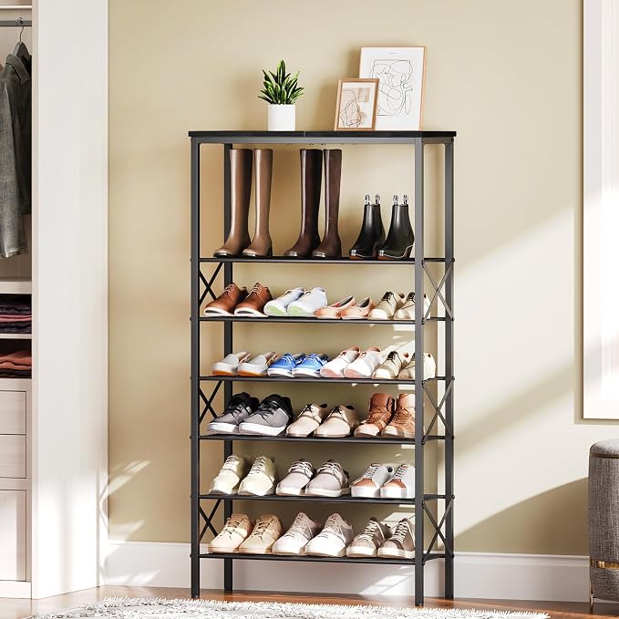 YATINEY 8 Tier Shoe Rack, Large Capacity Shoe Storage Organizer Holds 32 Pairs, Sturdy and Stable, for Entryway, Hallway, Closet, Dorm Room, Black SS08BB - Image 9