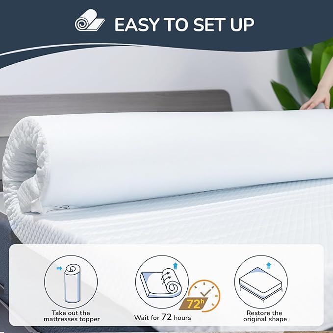 3 Inch Gel Memory Foam Mattress Topper Twin Size, Cooling Mattress Topper for Back Pain Relief, High Density Pad with Removable Washable Cover and Straps for Bedroom, Dorm